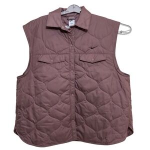 Nike Womens XL Tall Quilted Snap Front Vest Puffer Sleeveless Dusty Rose